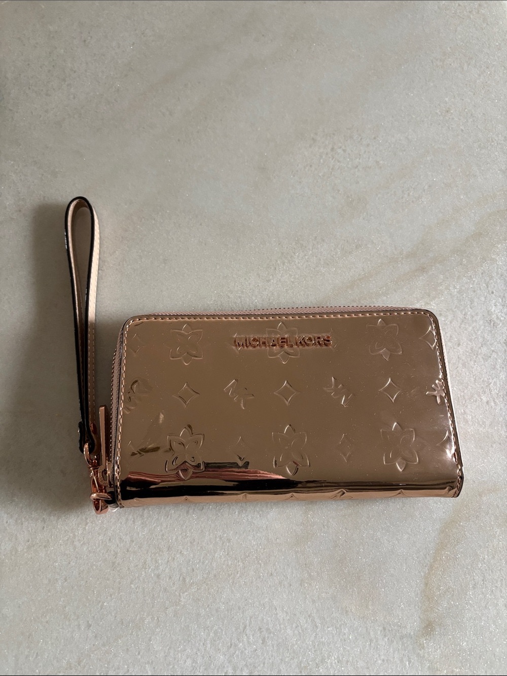 Michael Kors Metallic Rose Gold Embossed Wristlet
